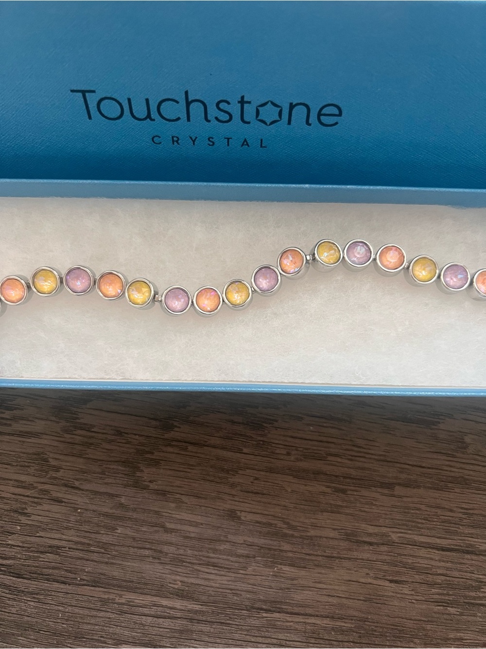 Touchstone Crystal Pastel Multi-Color Necklace in Pink, Peach & Yellow